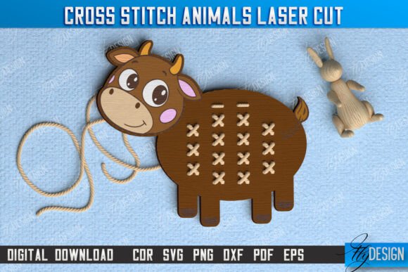 Cross Stitch Cow Montessori Lacing for Apparel